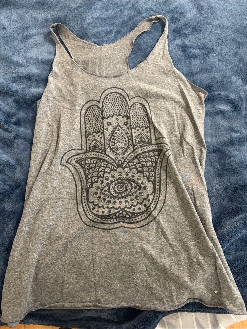 Gray Graphic Racerback Tank Top with Hamsa Print